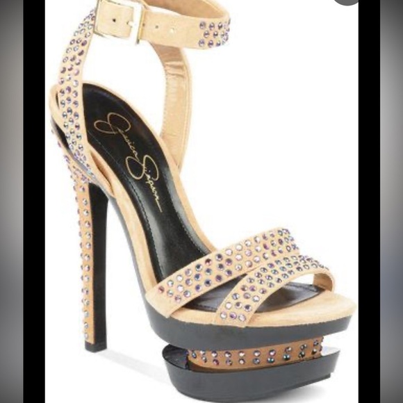 Jessica Simpson Celin Tan Suede/Rhinestone Double
Platform Sandal size 9.5 - Picture 1 of 12
